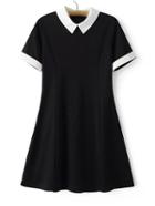 Romwe Black Lapel Zipper Minimalist Slim Dress