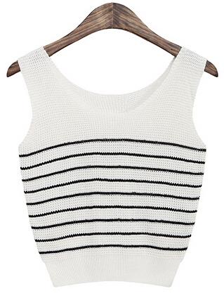 Romwe Striped Knit White Tank Top