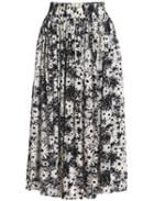 Romwe Chrysanthemum Print Pleated Skirt