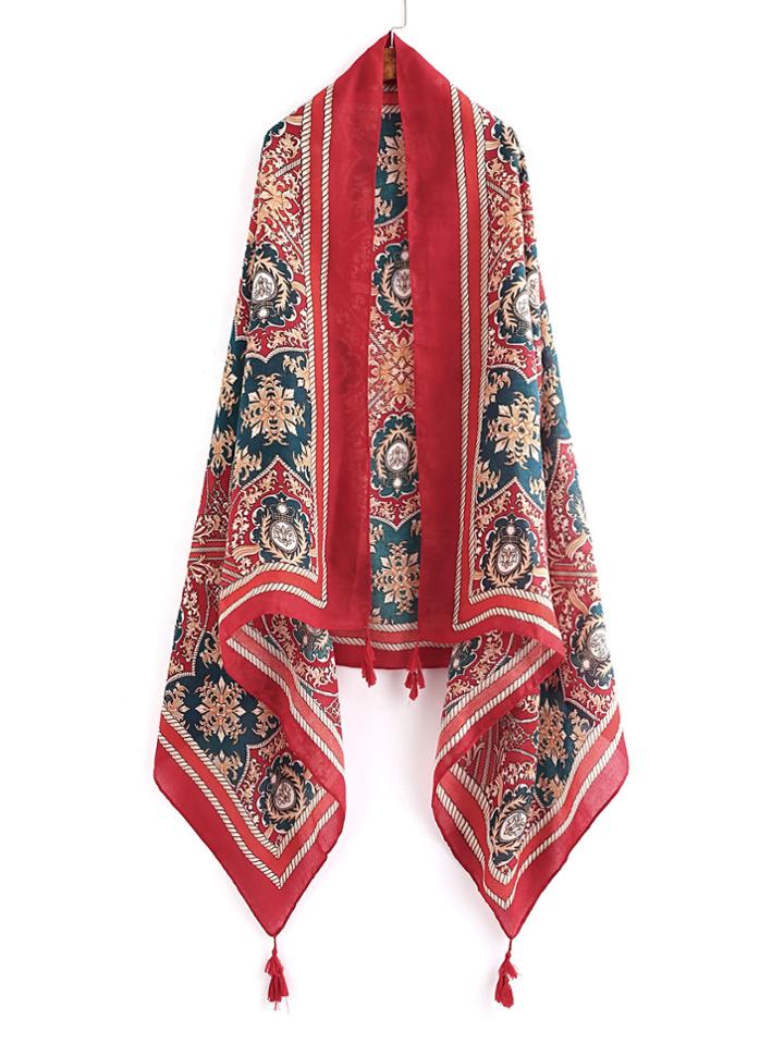 Romwe Graphic Print Tassel Detail Scarf