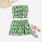 Romwe Lettuce Frill Leaf Print Bandeau Top With Shorts