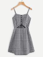 Romwe Gingham Print Cut Out Button Front Cami Dress