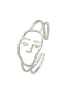 Romwe Silver Open Cuff Bangles With Figure Face Pattern Geometric Bracelets