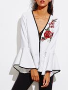 Romwe Pearl Embellishing Rose Patch Fluted Sleeve Ringer Blazer