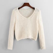 Romwe V Neck Solid Crop Jumper