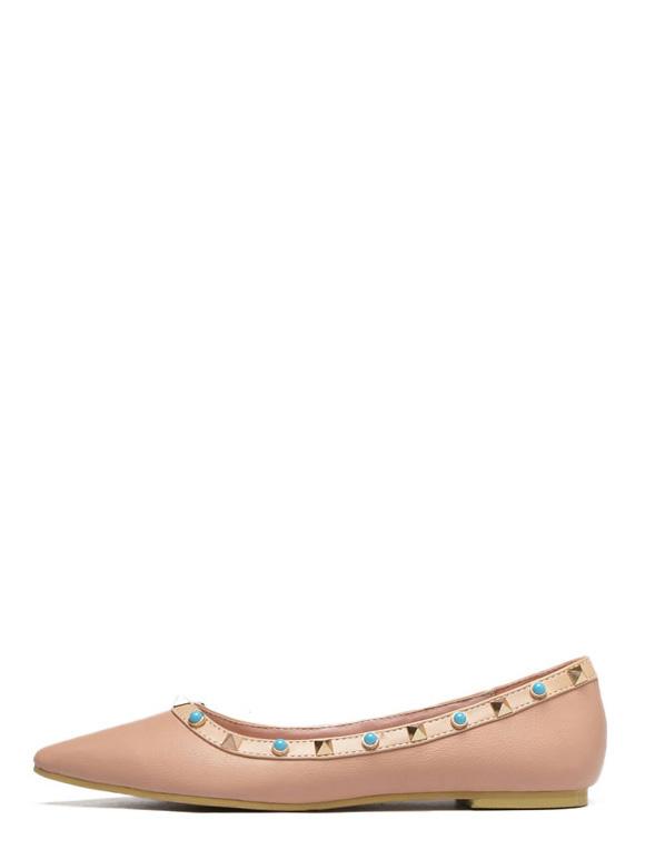Romwe Pink Pointed Toe Studded Trim Flats