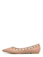 Romwe Pink Pointed Toe Studded Trim Flats