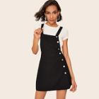 Romwe Solid Button Front Pinafore Dress