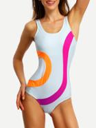 Romwe Color Panel Sport One-piece Swimwear
