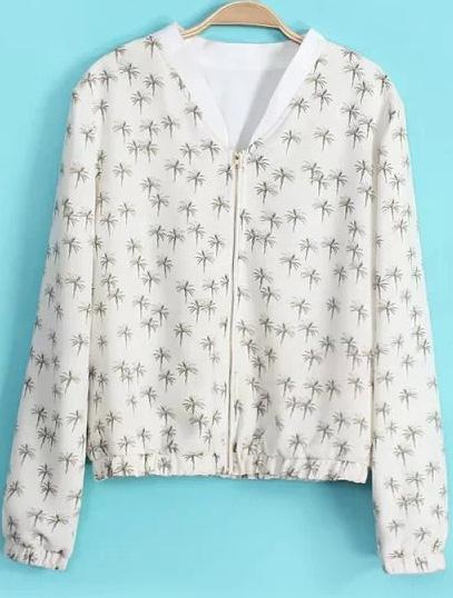 Romwe Palm Print Crop Jacket