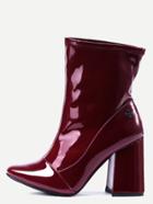 Romwe Burgundy Patent Leather Point Toe High Heel Boots