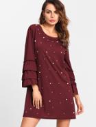 Romwe Pearl Beading Layered Sleeve Tee Dress