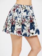 Romwe Elastic Waist Floral Flare Skirt