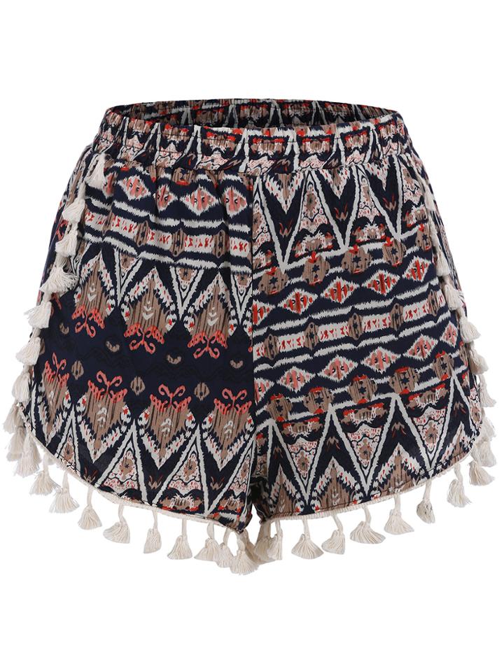Romwe Tribal Print With Tassel Shorts