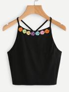 Romwe Embroidered Appliques Crop Cami Top