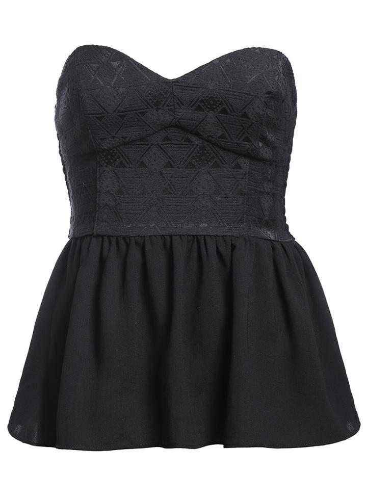Romwe Strapless Flouncing Black Top