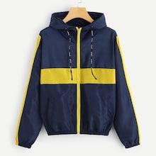 Romwe Cut And Sew Zip Up Hooded Jacket