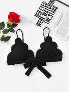 Romwe Scallop Edge Tie Back Textured Bralette