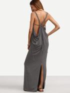 Romwe Grey V Neck Backless Sstrappy Open Back Split Floor Length Tank Dressplit Maxi Dress