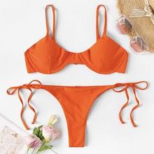Romwe Underwired Top With Tie Side Bikini Set