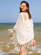 Romwe Hollow Out Crochet Panel Fringe Trim Cover Up