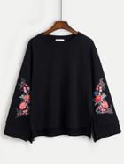 Romwe Embroidery Split Sleeve Raglan Pullover
