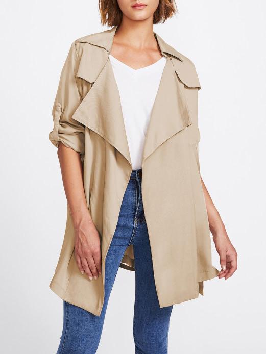 Romwe Roll Tab Sleeve Drape Collar Wrap Coat