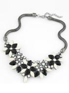 Romwe Black Gemstone Flower Shaped Necklace