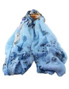 Romwe Blue Voile Flower Printed Scarf
