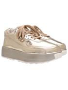 Romwe Gold Lace Up Heavy-bottome Flats