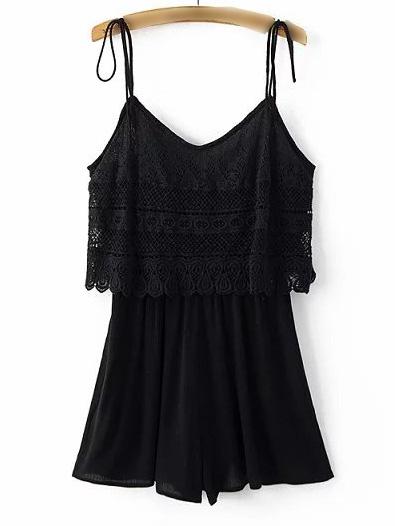 Romwe Black Spaghetti Strap Lace Jumpsuit