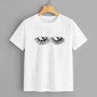 Romwe Eyes Print Contrast Mesh Tee