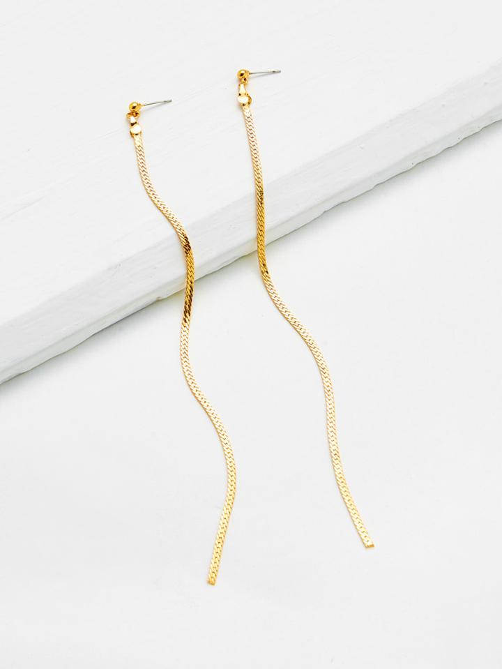 Romwe Chain Design Long Drop Earrings