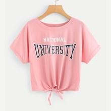 Romwe Knot Front Slogan Print Tee