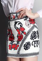 Romwe Floral Print Bodycon Skirt
