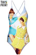 Romwe This Is Print Live In 60s Print Swimsuit