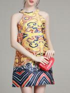 Romwe Multicolor Halter Backless Print Dress