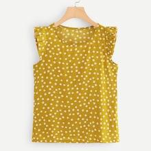 Romwe Frill Trim Polka Dot Top