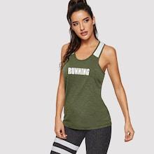 Romwe Letter Print Colorblock Tank Top