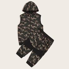 Romwe Guys Camo Print Hooded Top & Pants