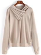 Romwe Cowl Neck Apricot Sweatshirt With Buttons