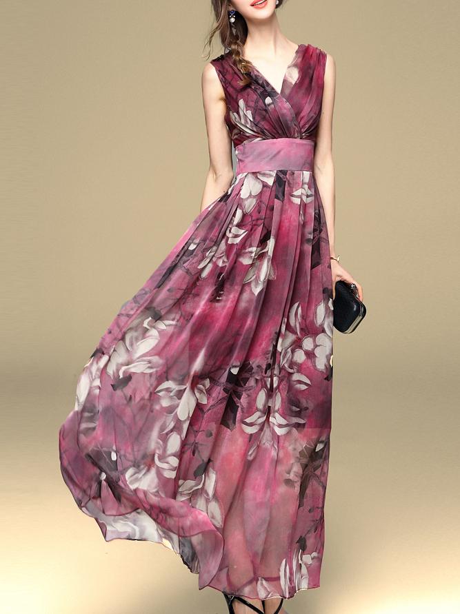 Romwe Multicolor V Neck Print Maxi Dress