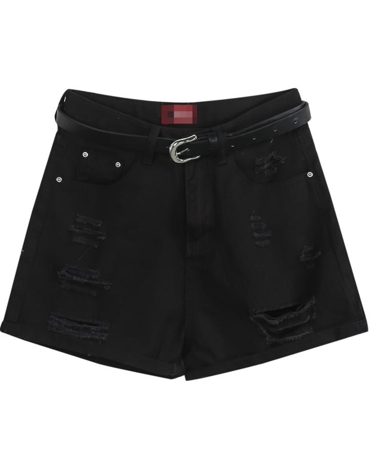 Romwe Ripped Pockets Black Denim Shorts