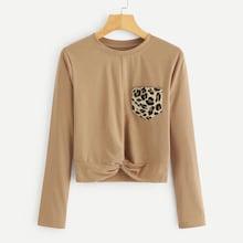 Romwe Twist Hem Leopard Panel Tee