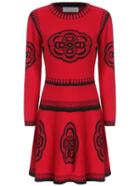 Romwe Vintage Print A-line Red Sweater Dress