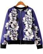 Romwe Floral Print Zipper Crop Jacket