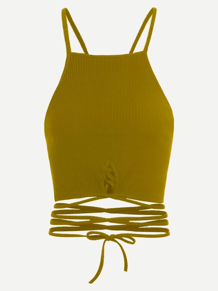 Romwe Lace Up Crop Ribbed Cami Top