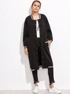 Romwe Black Varsity Stripe Button Up Long Jacket