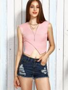 Romwe Pink Double V Neck Crossover Ribbed Knit Top