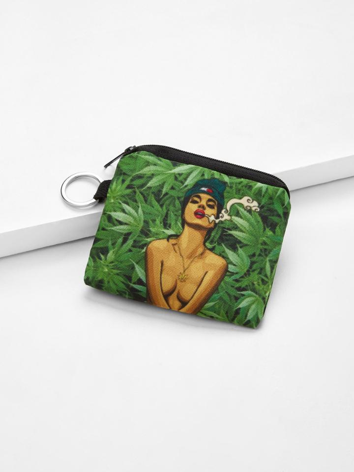 Romwe Figure Print Canvas Wallet
